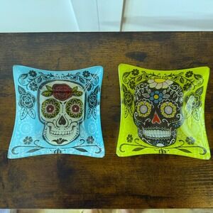 208Park Skull Day of the Dead Trays‎ Dishes Candy Bowl Catch All 2 Blue Green